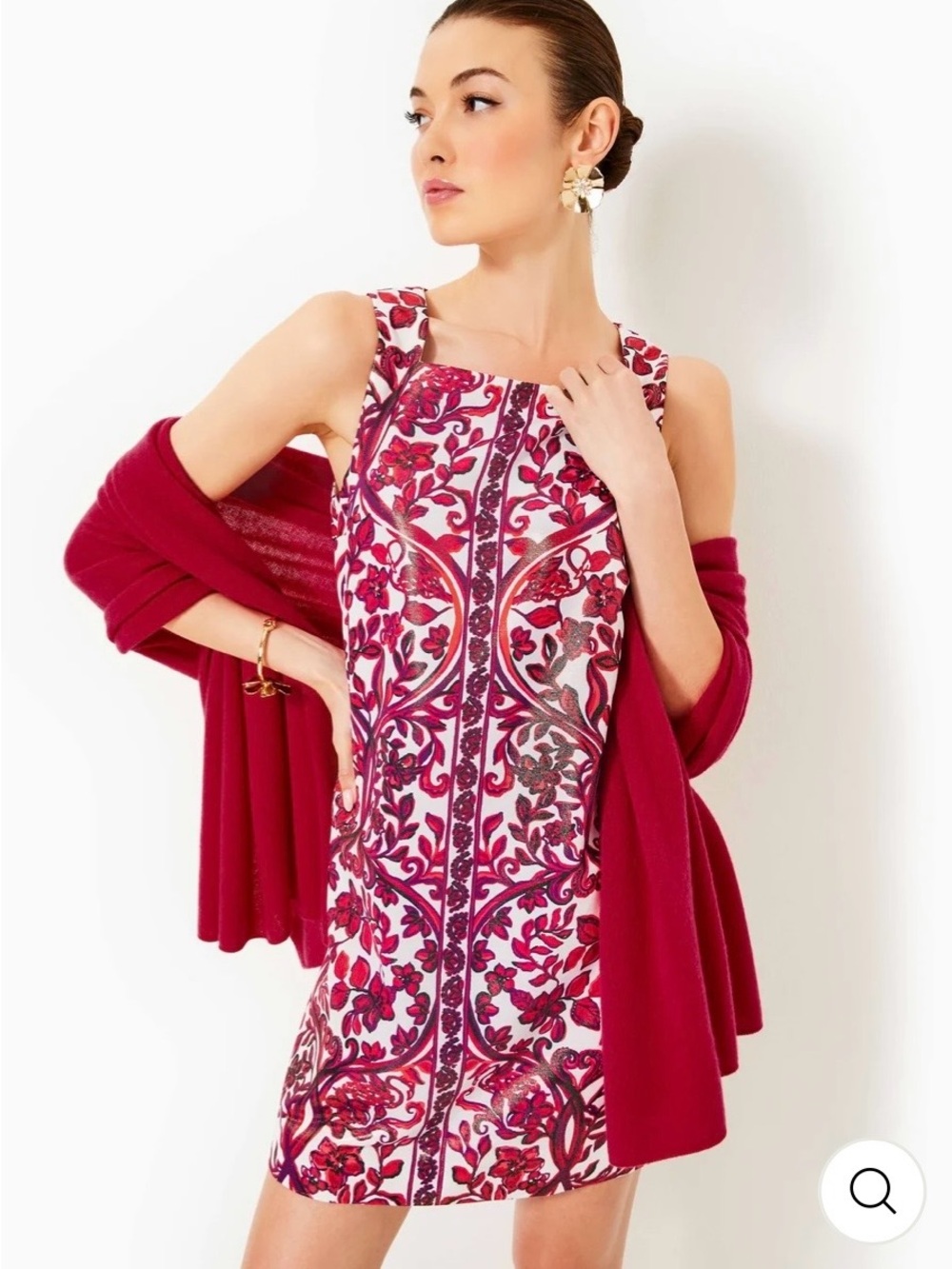 Lilly Pulitzer Ella Shift Dress, Red/White/Floral, Coconut SliceParadise, Sz 10